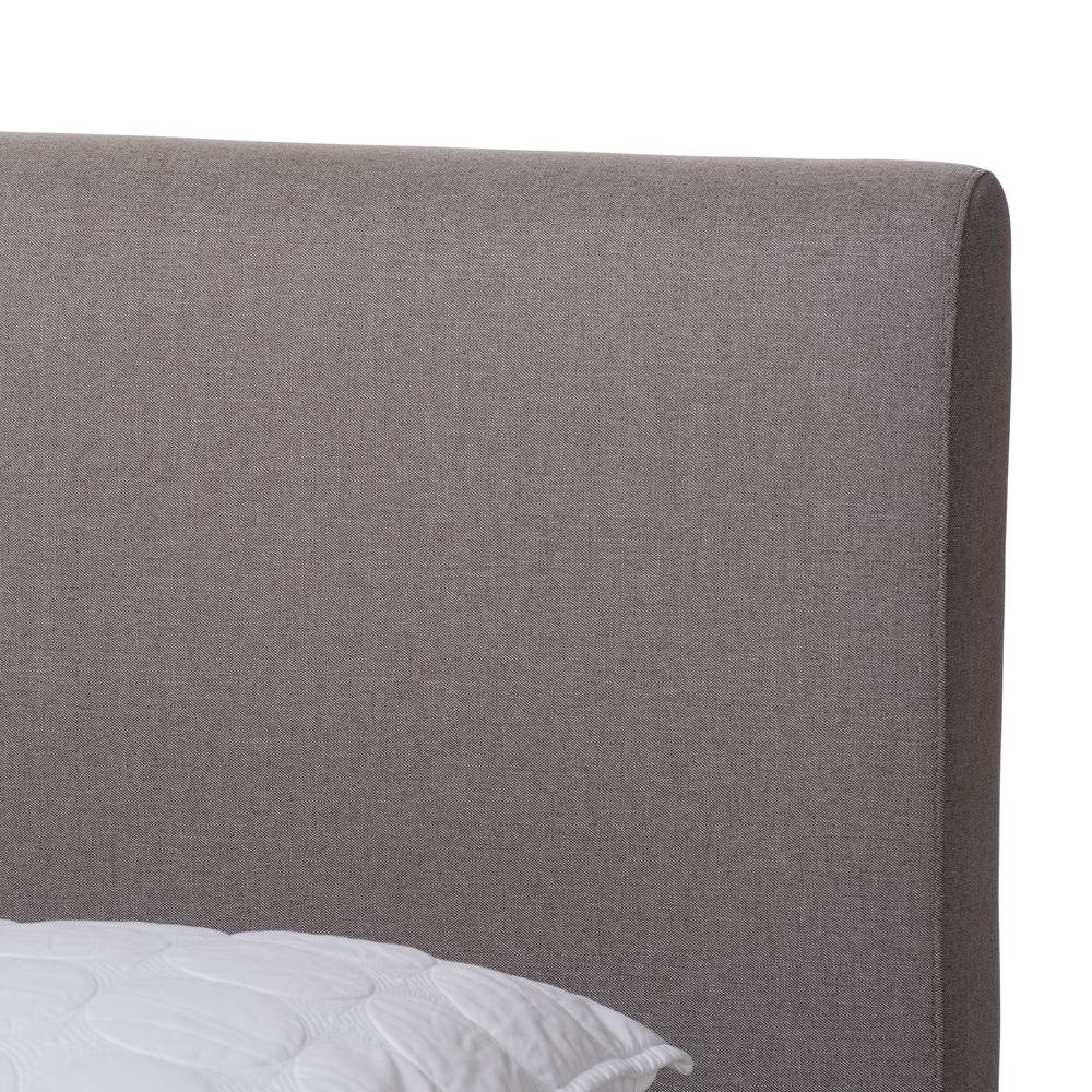 Grey Fabric Upholstered Walnut Finished King Size Platform Bed