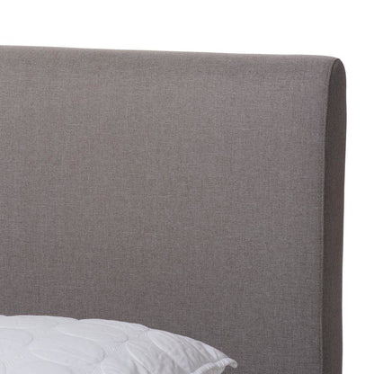 Grey Fabric Upholstered Walnut Finished King Size Platform Bed