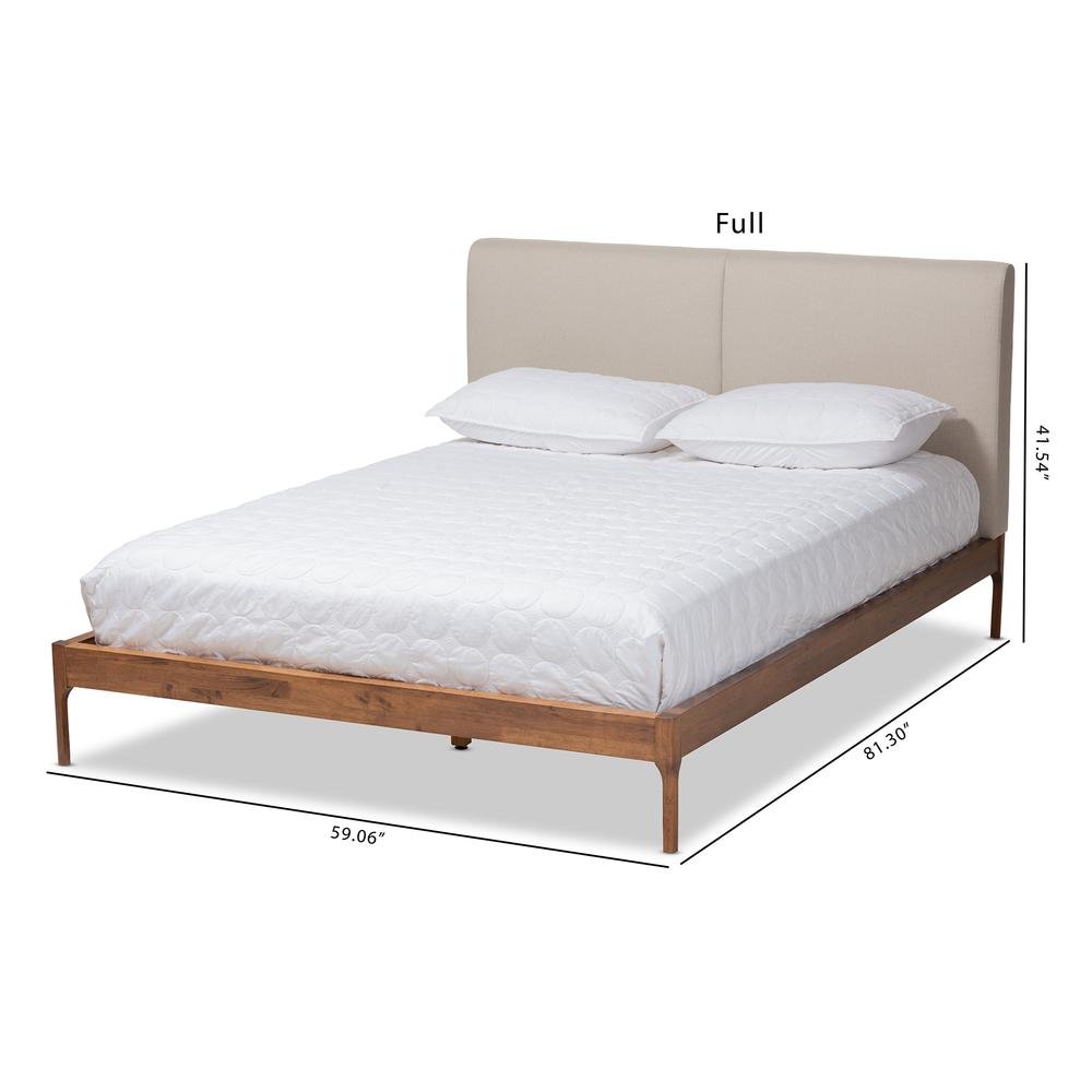 Beige Fabric Upholstered Walnut Finished King Size Platform Bed