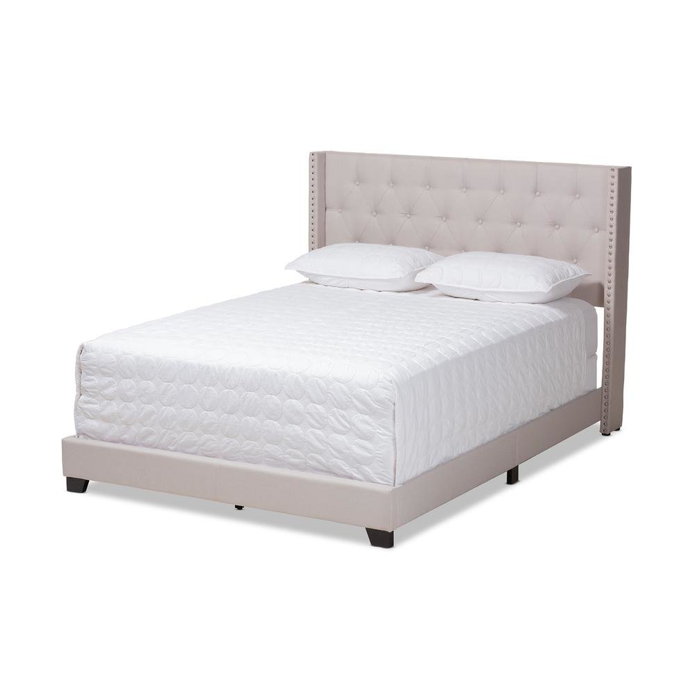 Brady Modern and Contemporary Beige Fabric Upholstered King Size Bed