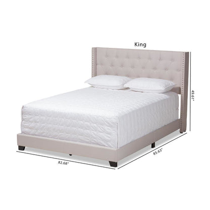Brady Modern and Contemporary Beige Fabric Upholstered King Size Bed