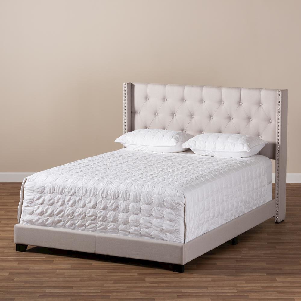 Brady Modern and Contemporary Beige Fabric Upholstered King Size Bed