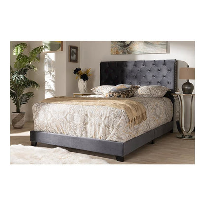 Candace Luxe and Glamour Dark Grey Velvet Upholstered Queen Size Bed