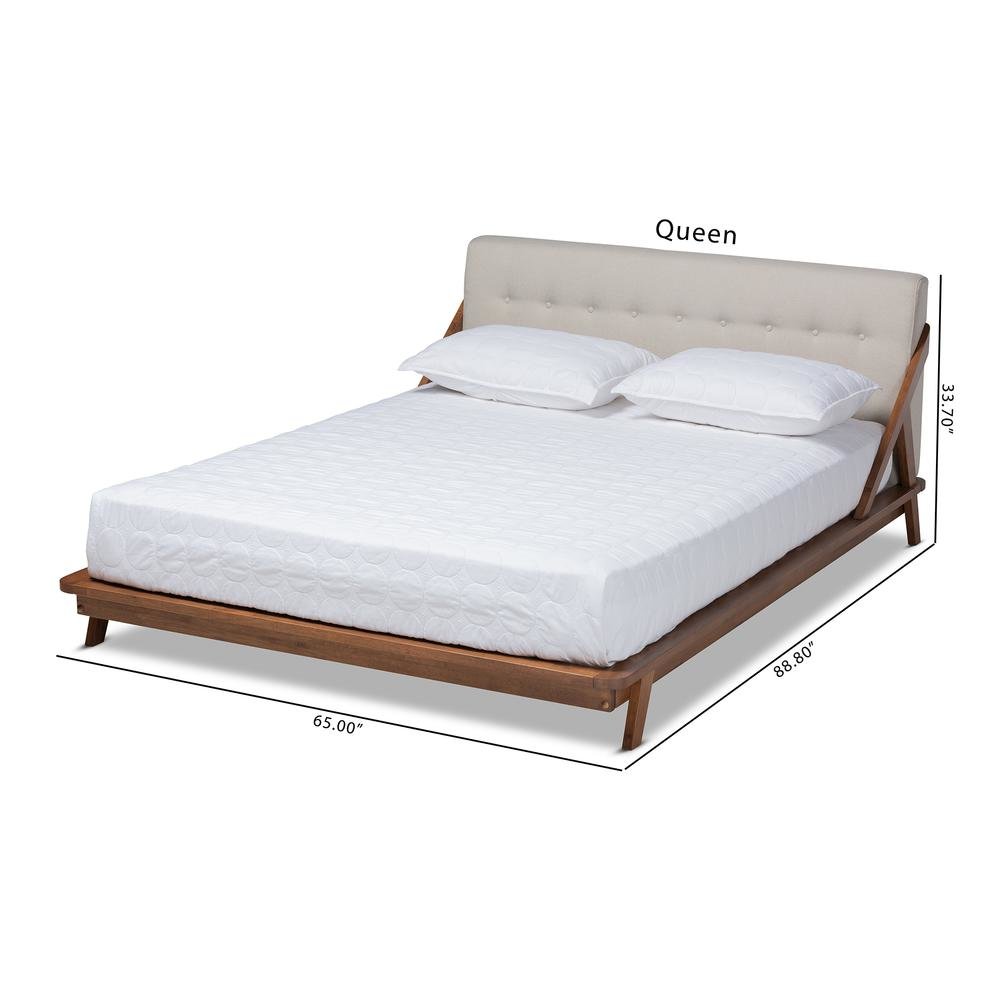 Light Beige Fabric Upholstered Wood King Size Platform Bed