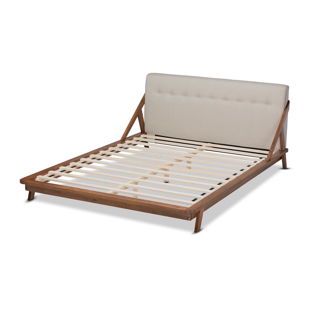 Light Beige Fabric Upholstered Wood King Size Platform Bed