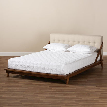 Light Beige Fabric Upholstered Wood King Size Platform Bed
