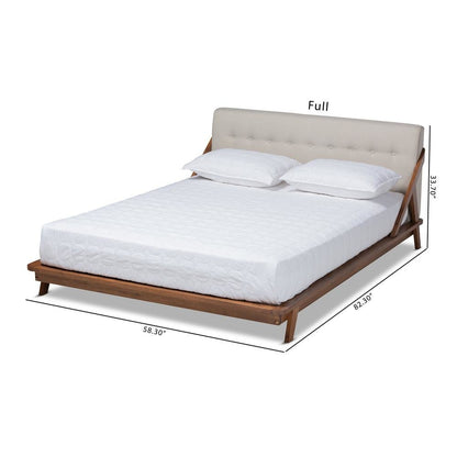 Light Beige Fabric Upholstered Wood King Size Platform Bed