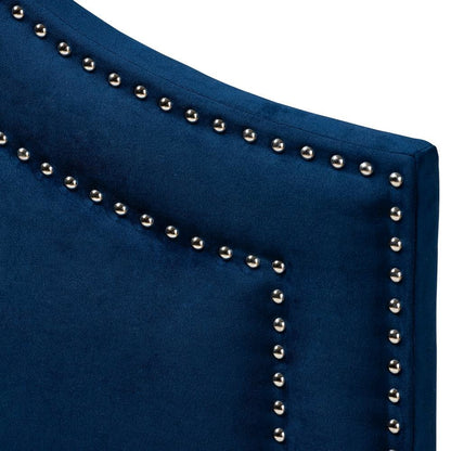 Navy Blue Velvet Fabric Upholstered King Size Headboard
