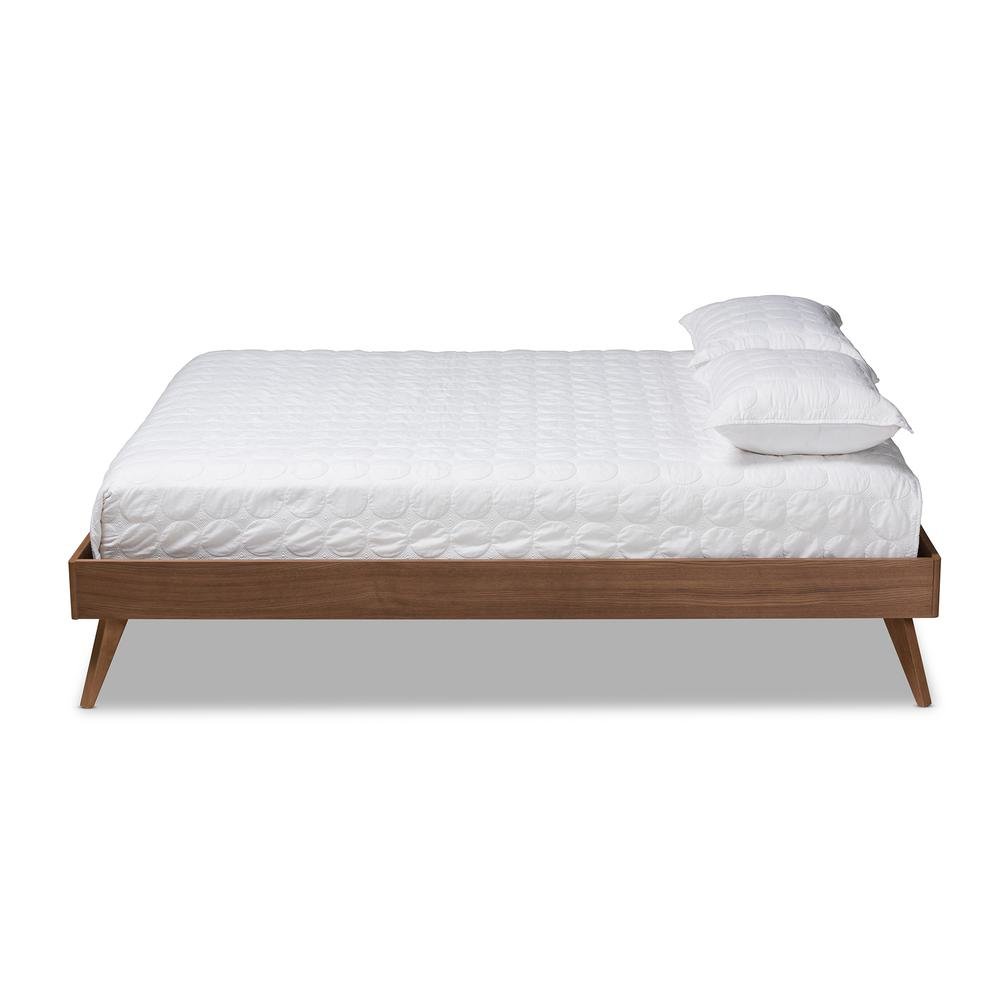 Mid-Century Modern Walnut Brown Finished Wood King Size Platform Bed Frame