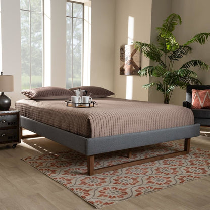 Walnut Brown Finished Wood Queen Size Platform Bed Frame