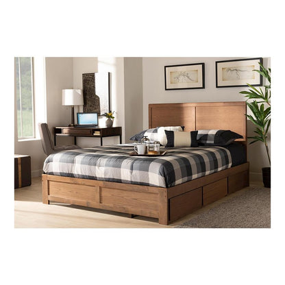 Walnut Brown Finished Wood Queen Size 3-Drawer Platform Storage Bed
