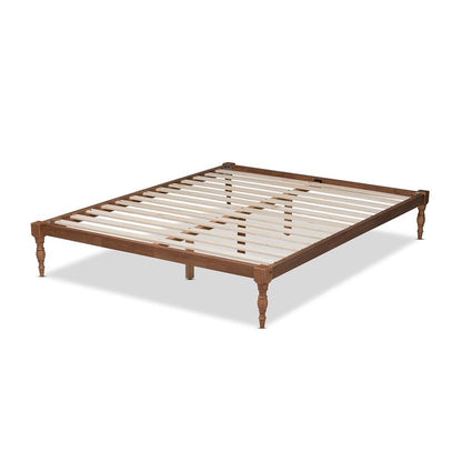 Walnut Brown Finished Wood King Size Platform Bed Frame