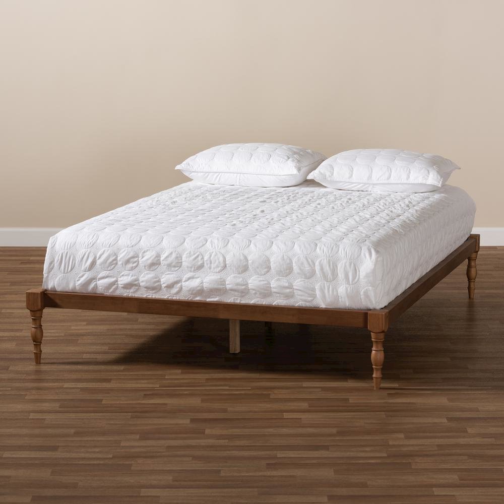 Walnut Brown Finished Wood King Size Platform Bed Frame