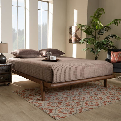 Kaia Mid-Century Modern Walnut Brown Finished Wood Queen Size Platform Bed Frame