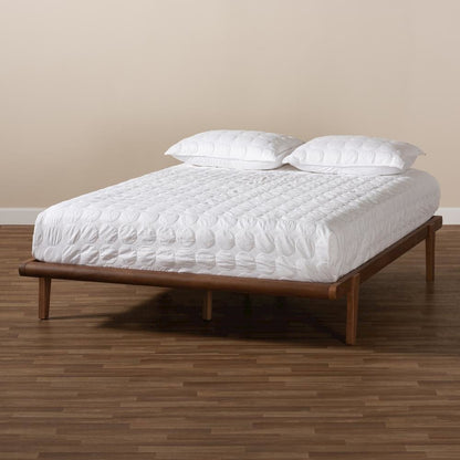 Kaia Mid-Century Modern Walnut Brown Finished Wood King Size Platform Bed Frame