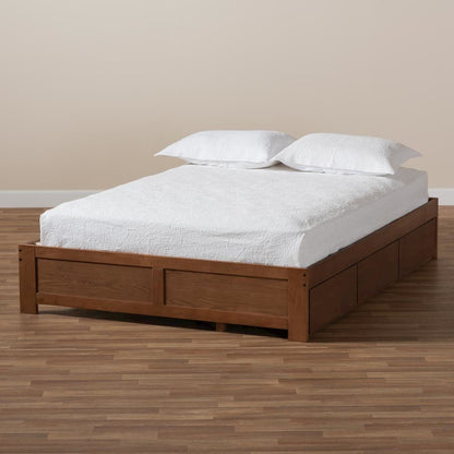 Walnut Finished 3-Drawer King Size Platform Storage Bed Frame