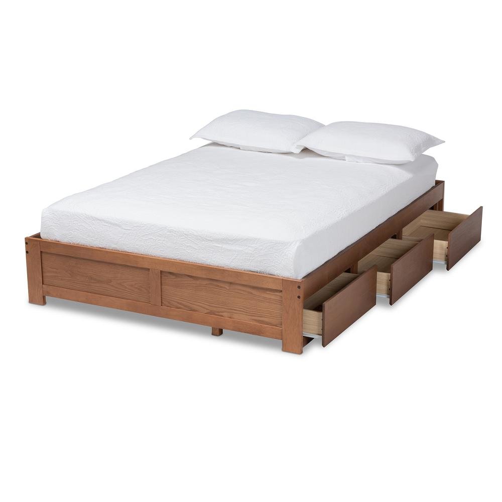 Walnut Finished 3-Drawer King Size Platform Storage Bed Frame
