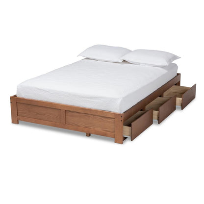 Walnut Finished 3-Drawer King Size Platform Storage Bed Frame