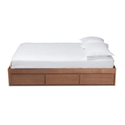 Walnut Finished 3-Drawer King Size Platform Storage Bed Frame
