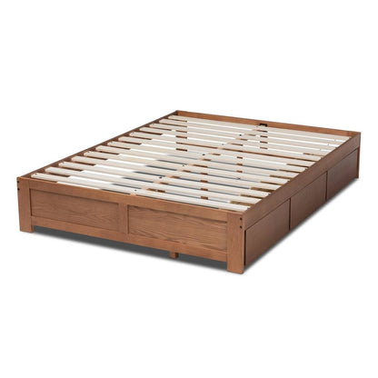 Walnut Finished 3-Drawer King Size Platform Storage Bed Frame