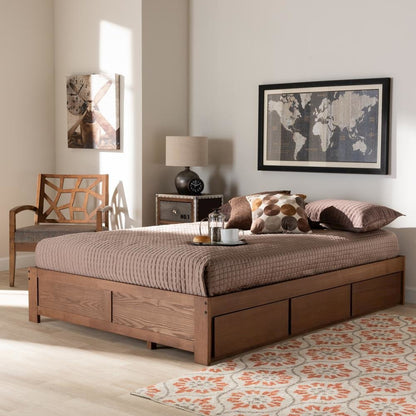 Walnut Finished 3-Drawer King Size Platform Storage Bed Frame