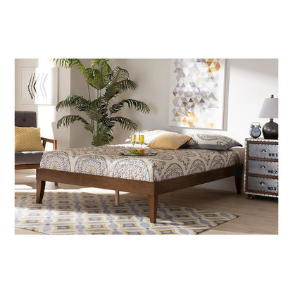 Lucina Mid-Century Modern Walnut Brown Finished Queen Size Platform Bed Frame