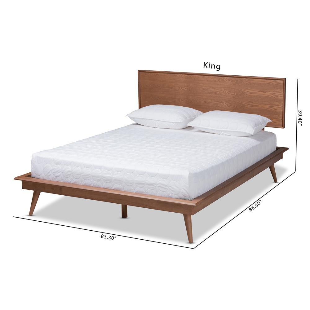 Karine Mid-Century Modern Walnut Brown Finished Wood King Size Platform Bed