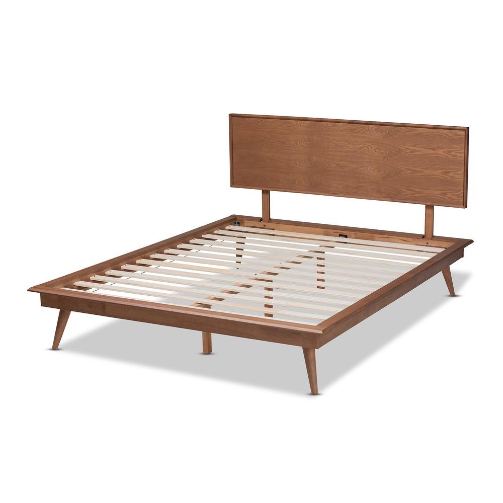 Karine Mid-Century Modern Walnut Brown Finished Wood King Size Platform Bed