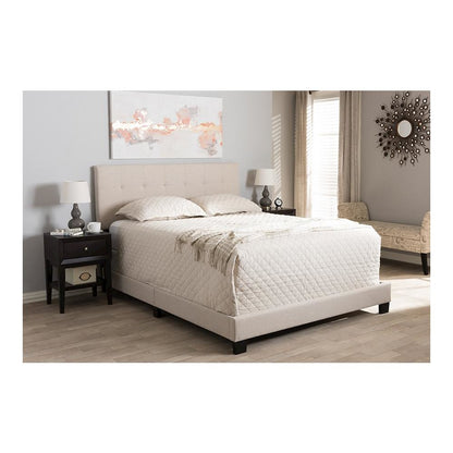 Beige Fabric Upholstered Grid-tufting Queen Size Bed