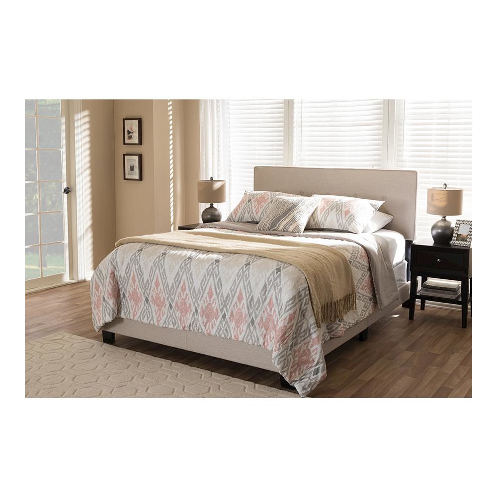 Hampton Modern and Contemporary Light Beige Fabric Upholstered Queen Size Bed