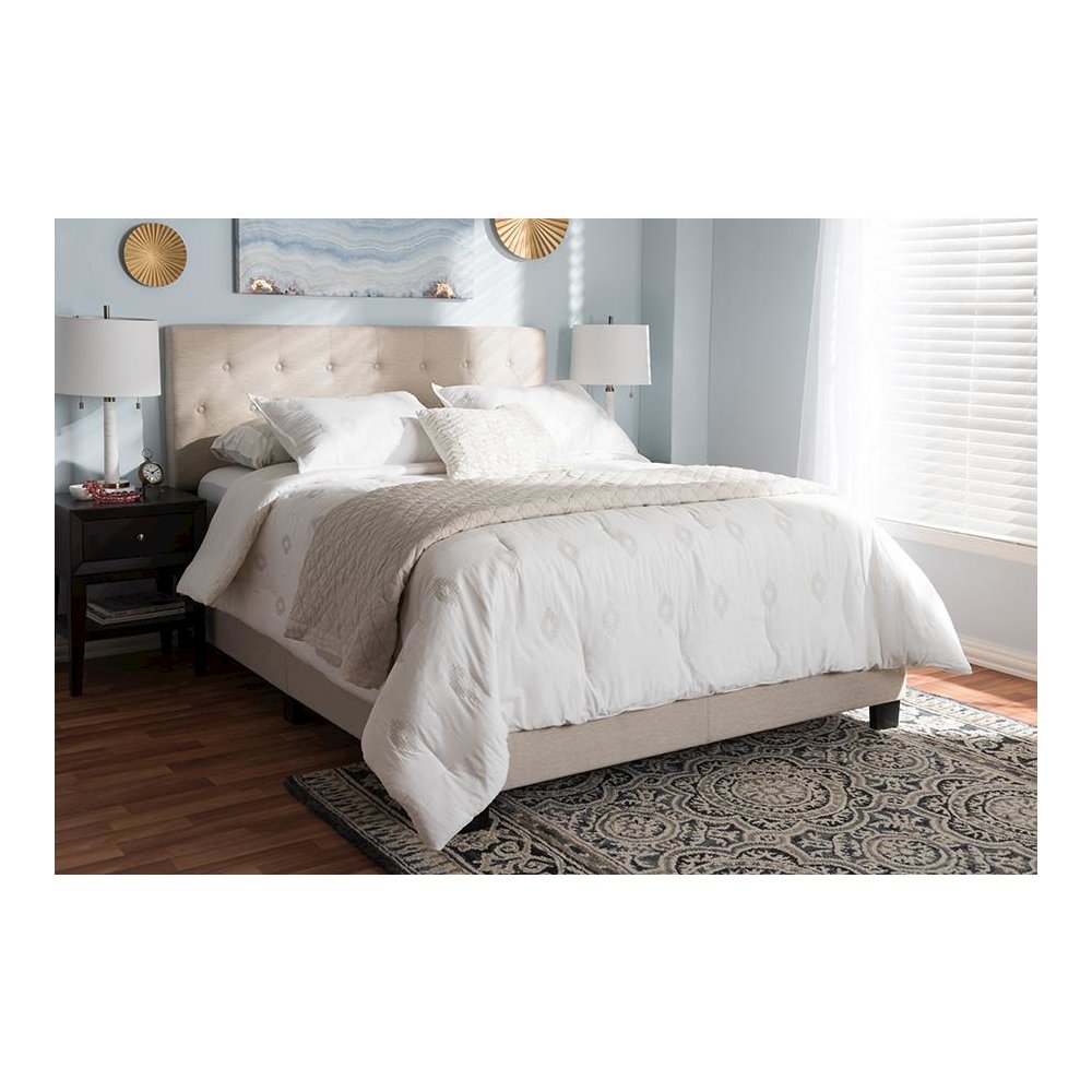Cassandra Modern and Contemporary Light Beige Fabric Upholstered King Size Bed