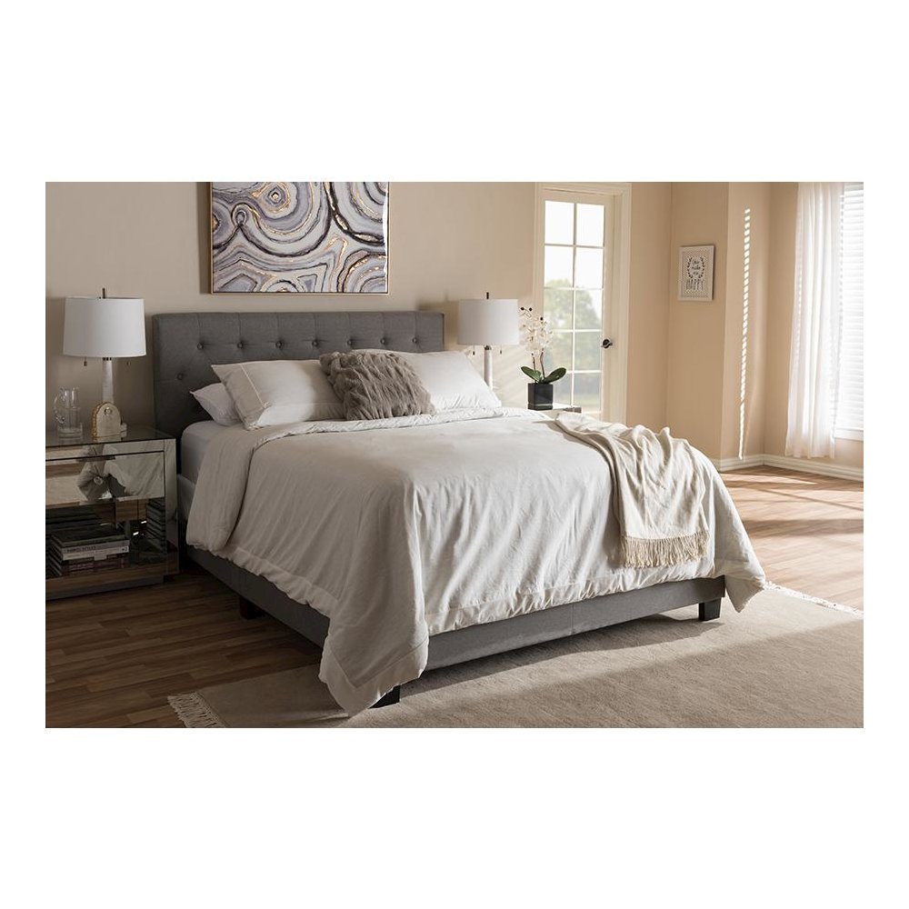 Cassandra Modern and Contemporary Light Grey Fabric Upholstered Queen Size Bed