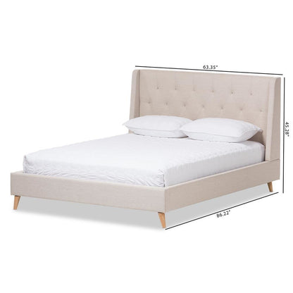 Adelaide Retro Modern Light Beige Fabric Upholstered King Size Platform Bed