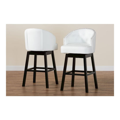 Leather Tufted 2-Piece Swivel Barstool Set with Nail heads Trim