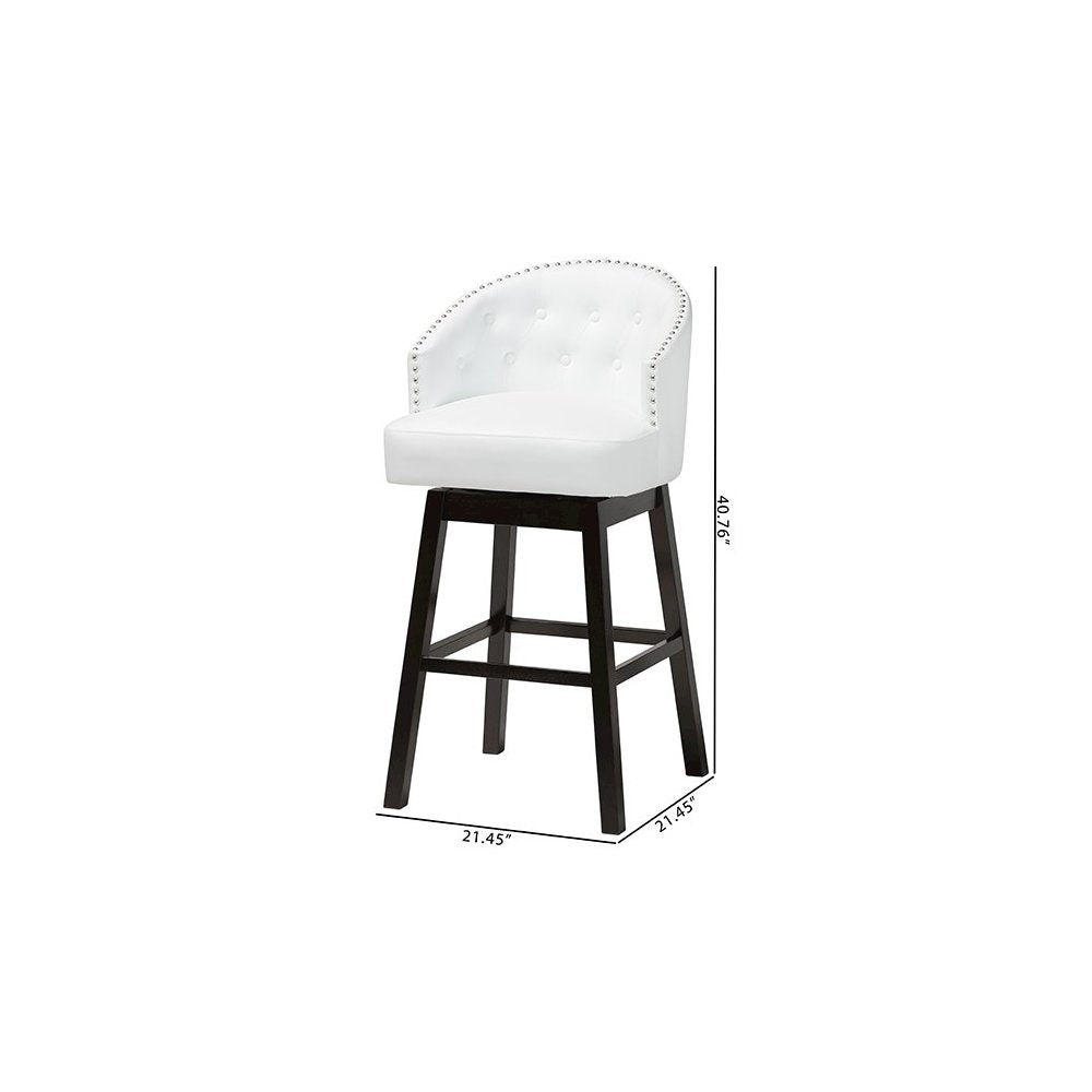 Leather Tufted 2-Piece Swivel Barstool Set with Nail heads Trim