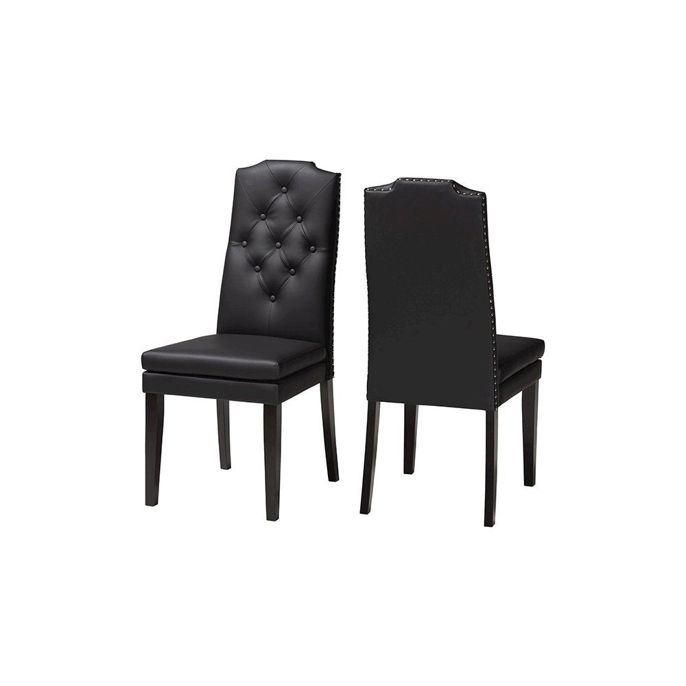 Leather Button-Tufted Nail heads Trim Dining Chair (Set of 2)