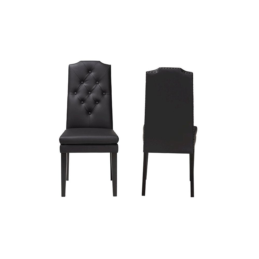 Leather Button-Tufted Nail heads Trim Dining Chair (Set of 2)