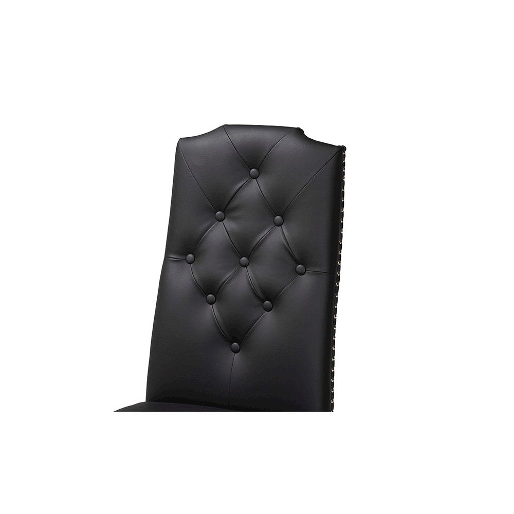 Leather Button-Tufted Nail heads Trim Dining Chair (Set of 2)