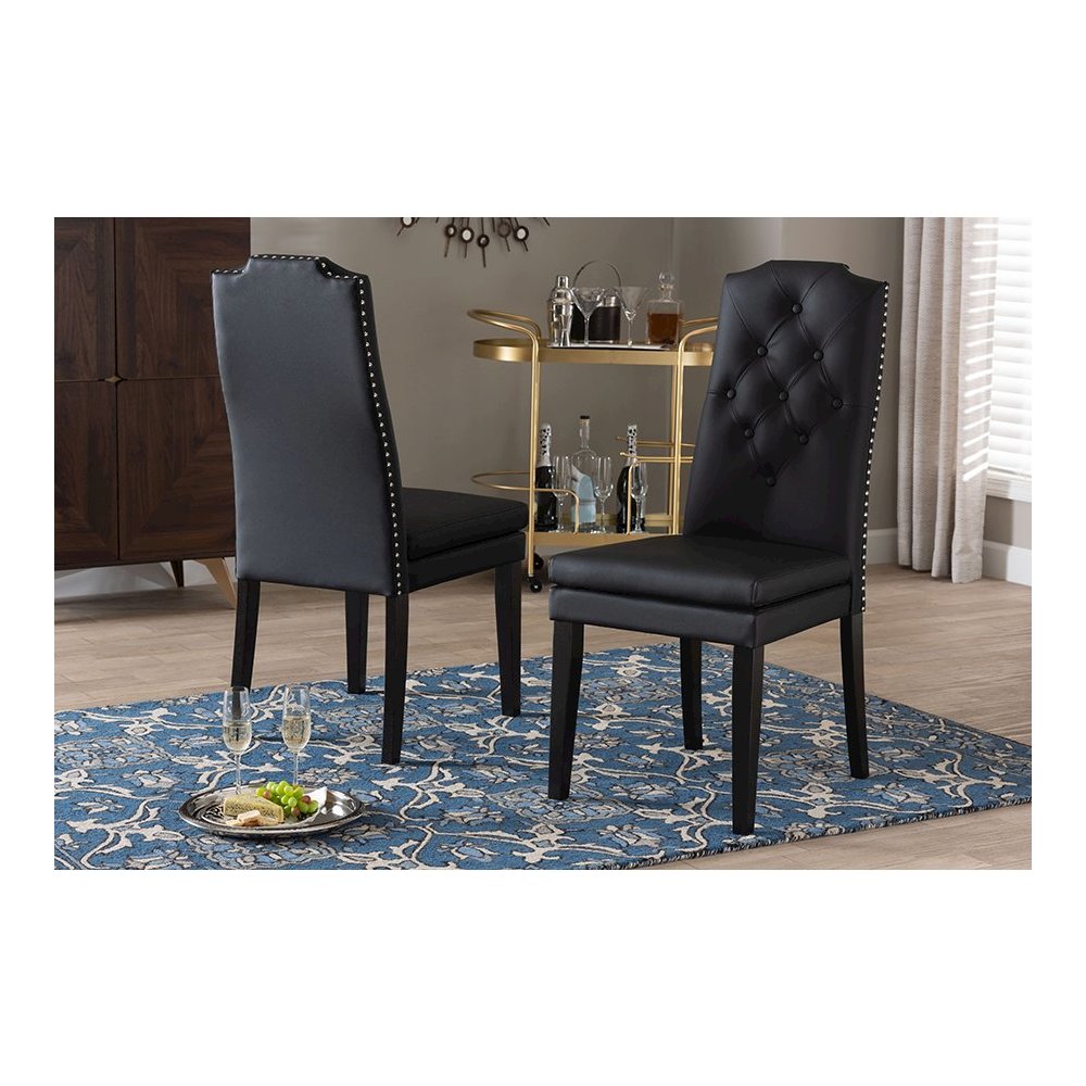 Leather Button-Tufted Nail heads Trim Dining Chair (Set of 2)