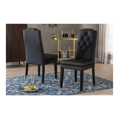 Leather Button-Tufted Nail heads Trim Dining Chair (Set of 2)