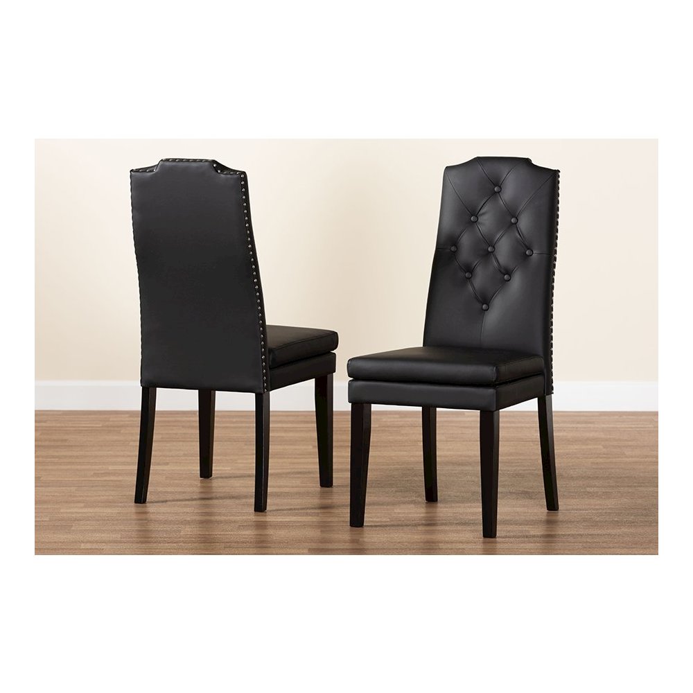 Leather Button-Tufted Nail heads Trim Dining Chair (Set of 2)