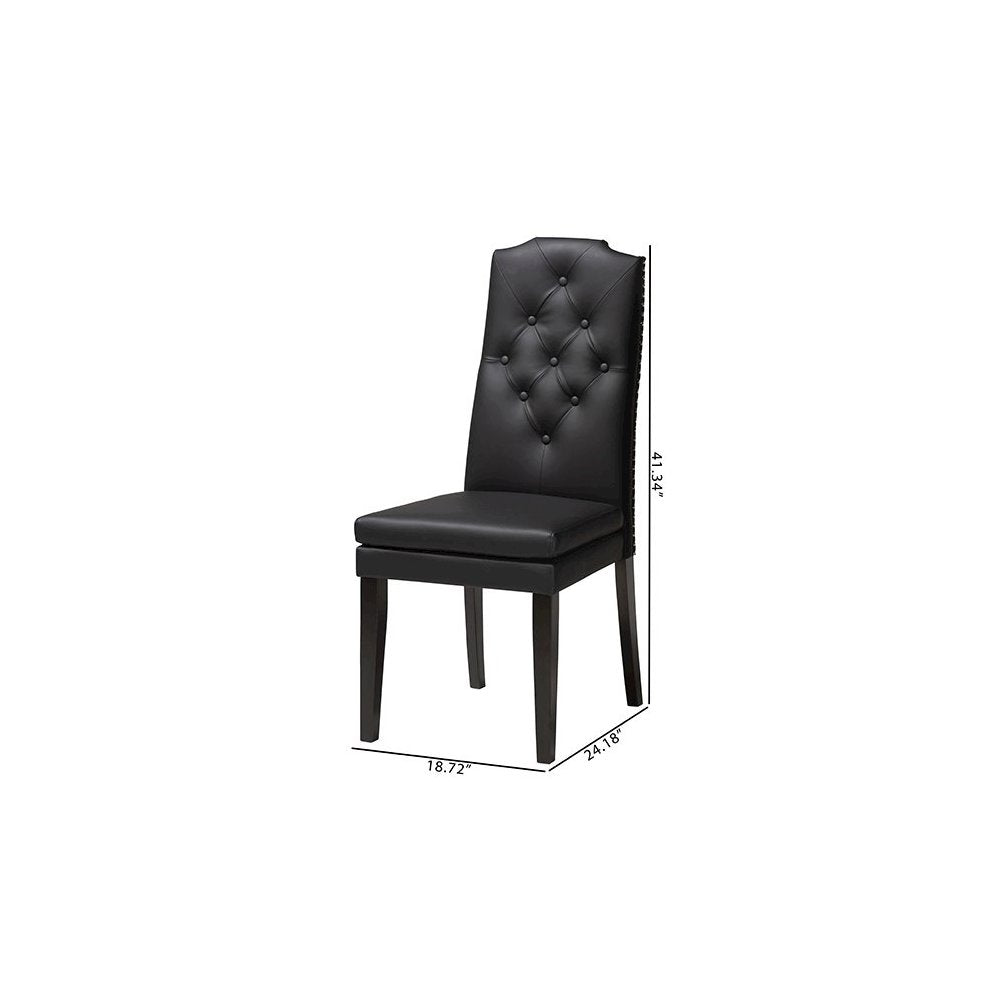 Leather Button-Tufted Nail heads Trim Dining Chair (Set of 2)