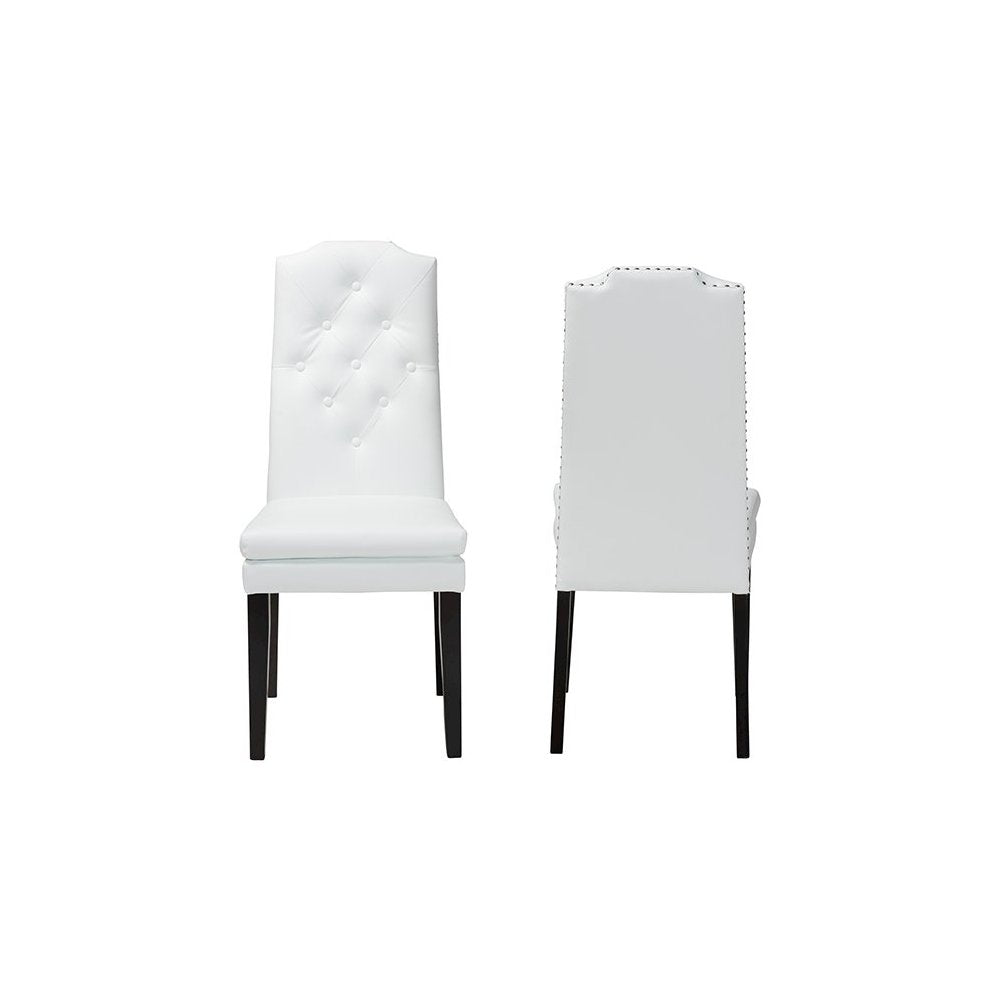 Leather Button-Tufted Nail heads Trim Dining Chair (Set of 2)