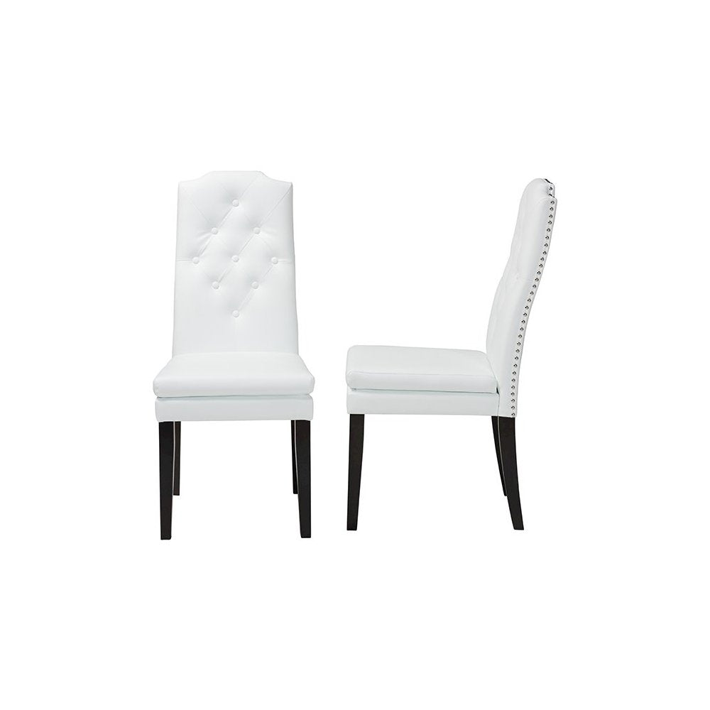 Leather Button-Tufted Nail heads Trim Dining Chair (Set of 2)