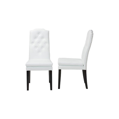 Leather Button-Tufted Nail heads Trim Dining Chair (Set of 2)