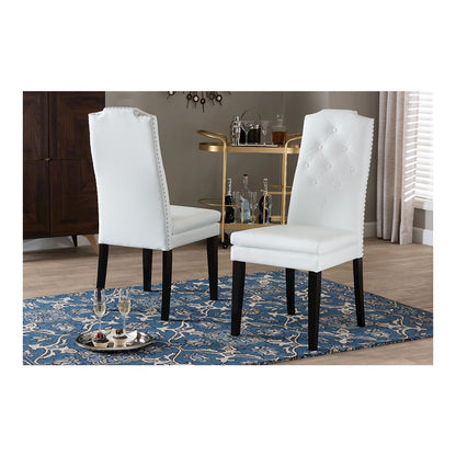 Leather Button-Tufted Nail heads Trim Dining Chair (Set of 2)