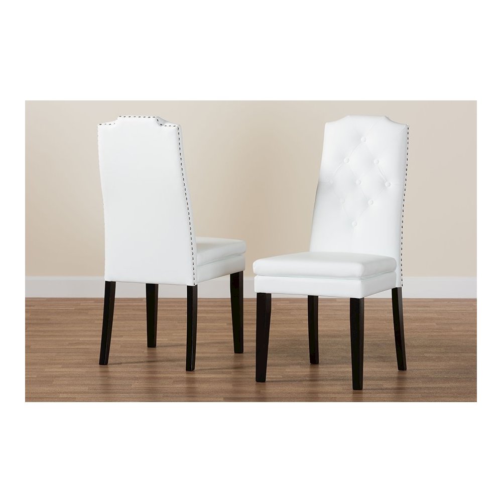 Leather Button-Tufted Nail heads Trim Dining Chair (Set of 2)