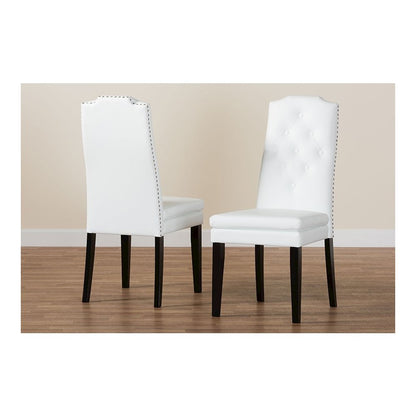 Leather Button-Tufted Nail heads Trim Dining Chair (Set of 2)