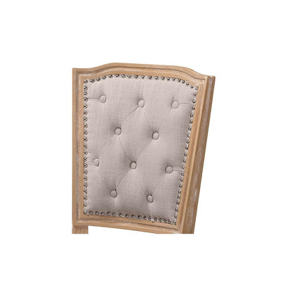 Cottage Weathered Oak Beige Fabric Button-tufted Upholstered Dining Chair