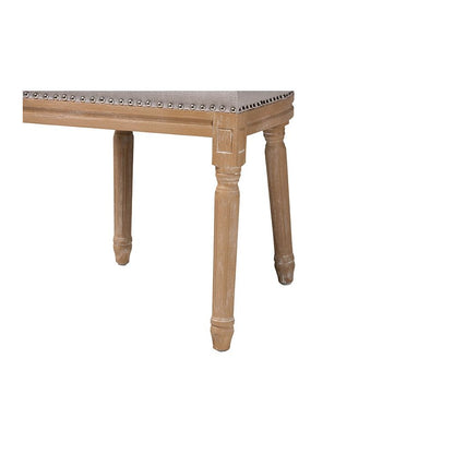 Cottage Weathered Oak Beige Fabric Button-tufted Upholstered Dining Chair